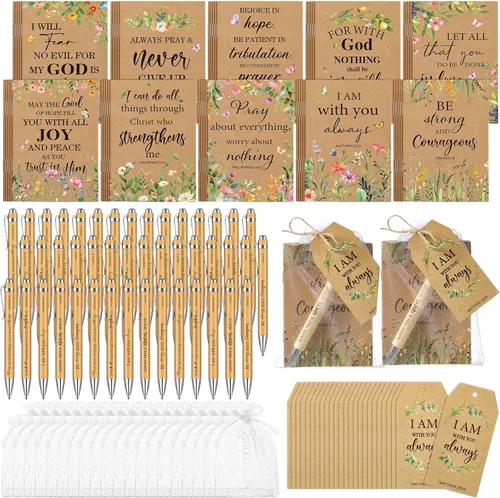 Miniatura 20 de Qeeenar Juego de 200 regalos cristianos a granel, versículo de la Biblia, bolígrafo religioso y cuaderno de regalo con etiquetas de agradecimiento