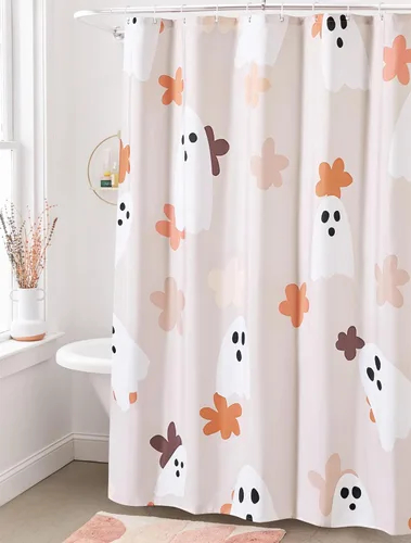 Juego de cortina de ducha de baño con fantasmas florales con ganchos, cortinas de ducha de tela resistente de 180 GSM, 72 x 72 pulgadas, bonita