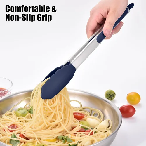 Miniatura 7 de Doosu Pinzas de cocina para cocinar: juego de pinzas para alimentos resistentes al calor de 600 °F con puntas de silicona antiarañazos, pinza