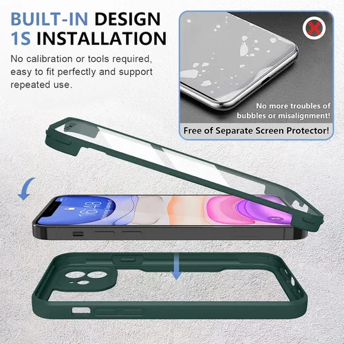 Miniatura 8 de Funda compatible con iPhone 11, diseño transparente de cuerpo completo con protector de pantalla integrado, a prueba de golpes, antiarañazos, Verde