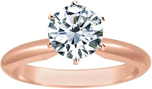 Anillo de compromiso de oro blanco de 14 quilates de 12 quilate cultivado en laboratorio de 6 puntas solitario de corte redondo (0.5 quilates, color