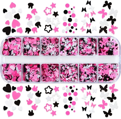 Miniatura 17 de Lentejuelas de uñas de mariposa 3D de 12 colores, mariposas luminosas, diseño de arte de uñas, mariposas holográficas con forma de copos