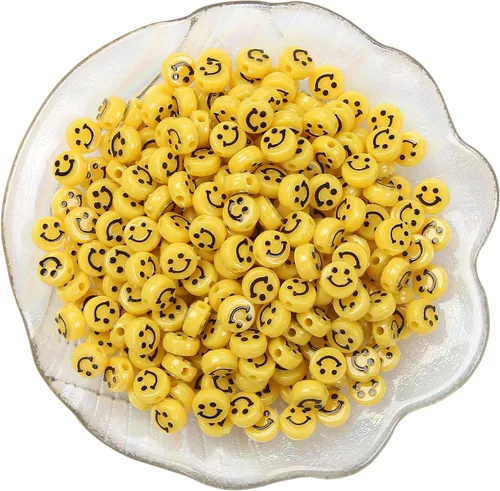 Miniatura 8 de 200 cuentas de cara sonriente, cuentas espaciadoras de cara feliz para bricolaje, joyas, pulseras, aretes, collares, suministros de fabricación