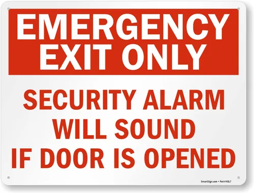 Miniatura 13 de SmartSign Paquete de 4 etiquetas adhesivas de 5 x 7 pulgadas con texto en inglés "Solo salida de emergencia, alarma de seguridad sonará si la puerta