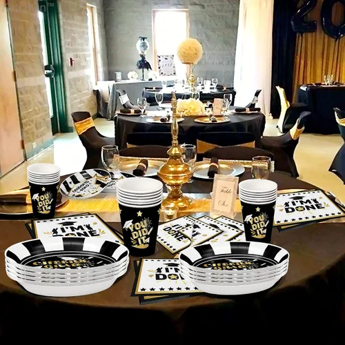Miniatura 7 de KatchOn, Platos y servilletas de graduación 2024 – Paquete de 100, sirve 25 Suministros para fiesta de graduación 2024 Decoraciones de Negro