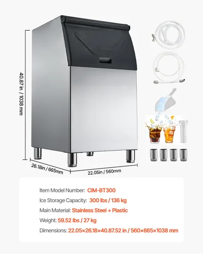 Miniatura 7 de VEVOR Cubo de almacenamiento comercial para máquina de hielo, capacidad de 300 libras, de acero inoxidable, contenedor de almacenamiento de hielo