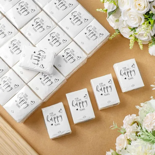 Miniatura 2 de Spiareal 50 pañuelos de lágrimas felices para boda de 3 capas para tus lágrimas felices, paquetes de pañuelos para invitados, mini papel de bolsillo