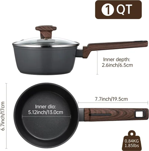 Miniatura 4 de MSMK Cacerola de 1 cuarto de galón con tapa, quemada también antiadherente, sin PFOA, no tóxica, apta para horno hasta 700 ℉, resistente a