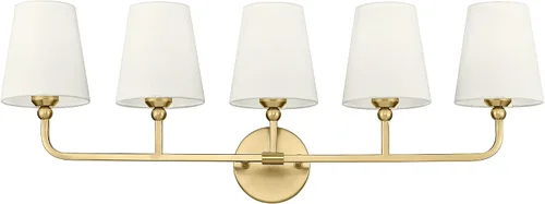 Miniatura 30 de VL837-BG-RA-2 - Lámparas de baño de 2 luces, luces de ratán dorado cepillado, aplique de doble pared con pantalla tejida a mano acampanada, apliques