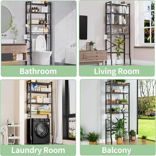 Miniatura 6 de Estante de almacenamiento sobre el inodoro de 4 niveles, estante organizador de baño sobre el inodoro, estantes y cesta de madera ajustables