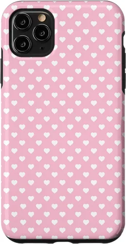 Funda para iPhone 11 Pro Max con diseño de corazones, color rosa claro, blanco y rosa claro para mujeres y niñas