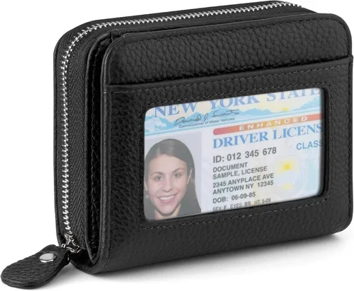 XINNSTAR Billetera pequeña genuina para mujer, tarjetero delgado con bloqueo RFID con ventana para identificación, monederos compactos para mujer