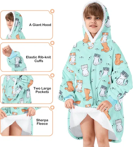 Miniatura 2 de American Trends Wearable Blanket Hoodie, Oversized Sherpa Warm Hoodie Blanket Thick Sweatshirt, Gift for Women Men Girls Gato