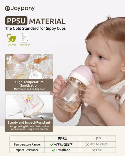 Miniatura 2 de Joypony Vasos para sorber para niños pequeños de 1 a 3 años, vaso con popote con peso a prueba de derrames con asa para bebés de 6 meses en Rosa/1