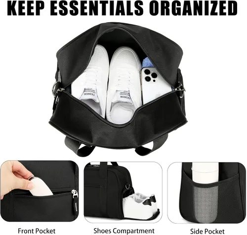 Miniatura 4 de SeaRock Bolsa de gimnasio pequeña de 14 pulgadas para mujeres y hombres, mini bolsa de lona para fines de semana y noche con compartimento