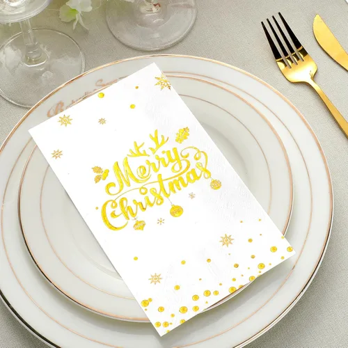 Miniatura 4 de 100 servilletas de papel desechables, servilletas de papel de cóctel, toallas de mano para cena de Navidad, decoración y suministros de fiesta