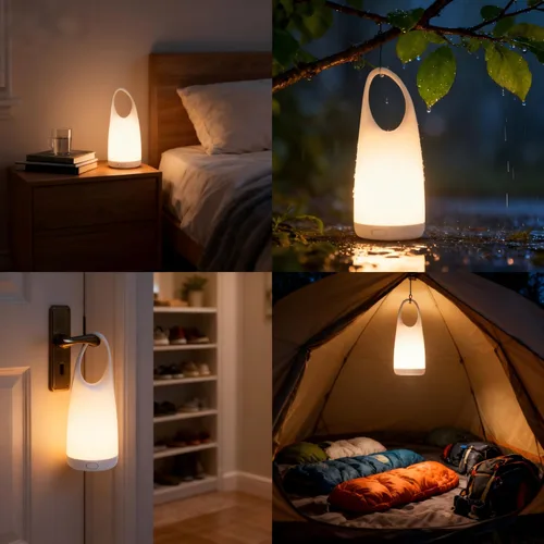 Miniatura 2 de Linterna de Camping LED Portátil 2 en 1, Lámpara de Mesa Nocturna con Carga, Linterna de Camping LED, Impermeable, Atenuación de 3 Niveles y Carcasa