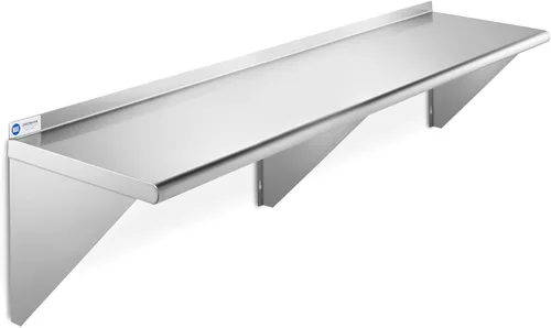GRIDMANN Estante de montaje en pared de acero inoxidable de 18 x 72 pulgadas con protector contra salpicaduras, grado comercial, estantería de