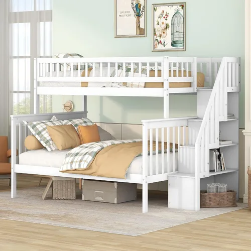 Miniatura 16 de Literas para niños con escalera, literas de madera maciza con barandilla completa