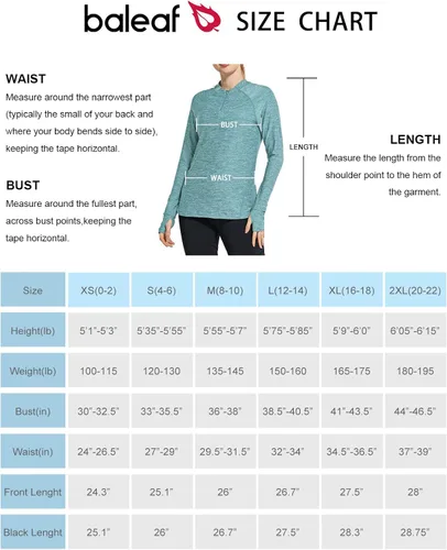 Miniatura 7 de BALEAF Camisas de secado rápido para mujer de manga larga para correr senderismo entrenamiento UPF50 SPF ligera sin botones
