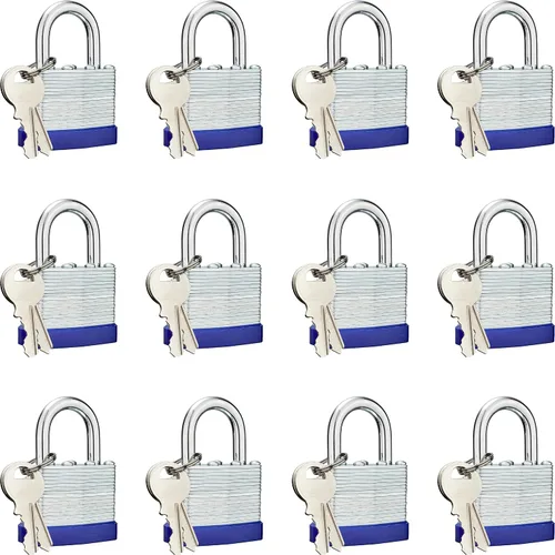 Lock Candados para exteriores, candado laminado con llave, cuerpo ancho de 1-9/16 pulgadas, juego de candados con llaves (paquete de 12)