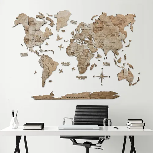 Miniatura 7 de Arte de pared de madera 3D hecho a mano con mapa del mundo en relieve, decoración de pared grande, rastrea tus viajes por el mundo - Especial