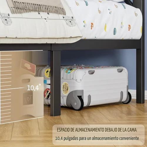 Miniatura 8 de ChicZhiNest Armazón de cama de metal negro tamaño twin con estación de carga USB, iluminación ambiental LED y cabecera de almacenamiento de madera