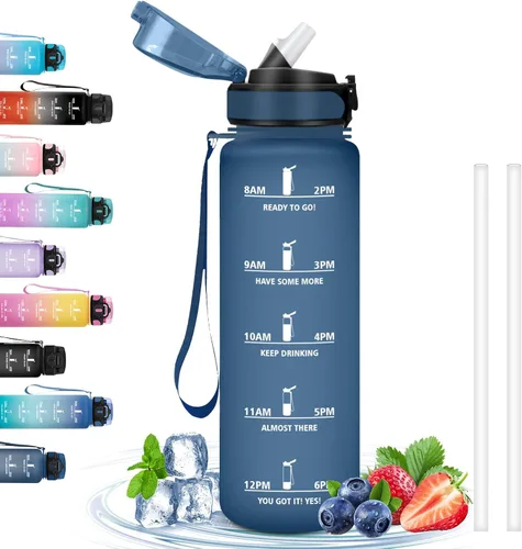Miniatura 31 de Botella de agua – 16.9 fl oz – Botella de agua para niños, botella de sorbete a prueba de fugas, botella deportiva con marcador de tiempo, botella