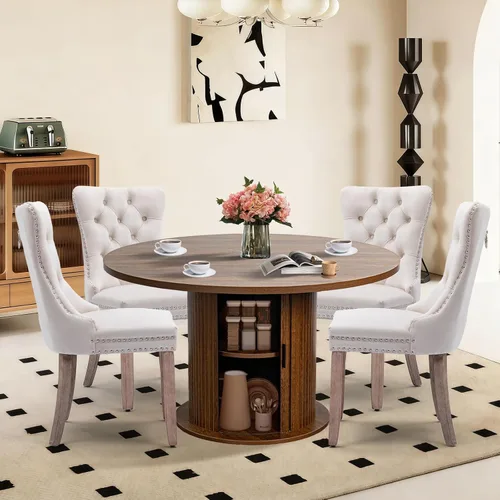 SoarFlash Juego de mesa de cocina y sillas para 4, juego de mesa de comedor de 47 pulgadas para 4 personas con sillas tapizadas de terciopelo, juego
