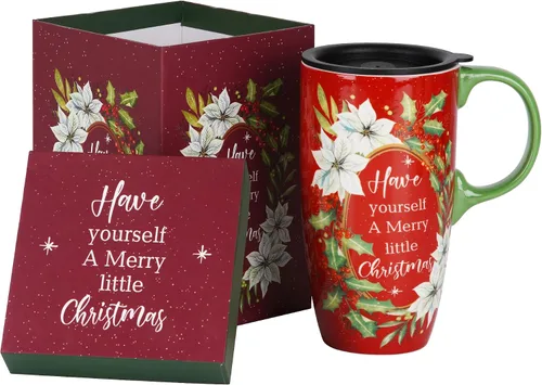 Miniatura 8 de Topadorn Taza de café de cerámica de 17 onzas con tapa y caja de regalo, taza de té de porcelana roja festiva, apta para microondas y lavavajillas