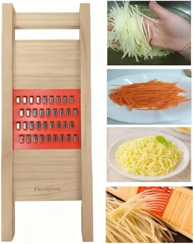 Miniatura 10 de Rallador coreano de zanahoria, rallador de verduras de madera con protector de mano, triturador de acero inoxidable de 0.157 in para repollo