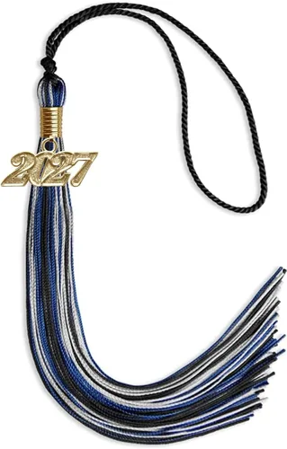 Miniatura 25 de Endea Graduation Borla mixta de triple color con gota de fecha dorada (negro/dorado/blanco, 2021)