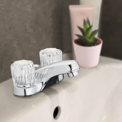 Miniatura 5 de Aqua Vista 10-B421-AV Grifo de lavabo de baño de dos manijas, cromo pulido con pomos redondos de acrílico Cromo pulido con pomos redondos acrílicos
