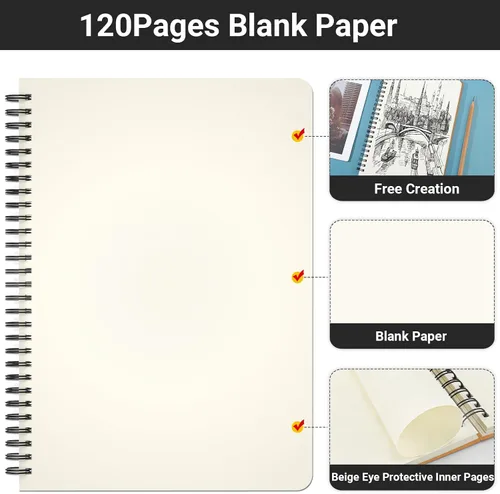 Miniatura 3 de EUSOAR Cuaderno en espiral en blanco de tapa dura, B5, 6 paquetes de 7.3 x 10.2 pulgadas, cuadernos de escritura de viaje, bloc de notas de notas