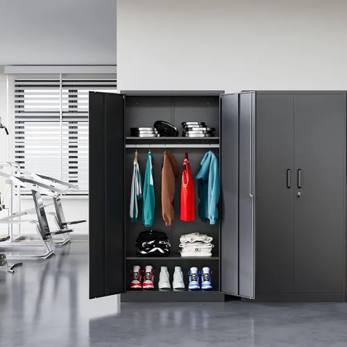 Miniatura 7 de BYNSOE Armario de metal con 2 puertas, armario de 72 pulgadas con riel para colgar, armario de metal con estantes ajustables para dormitorio. Negro