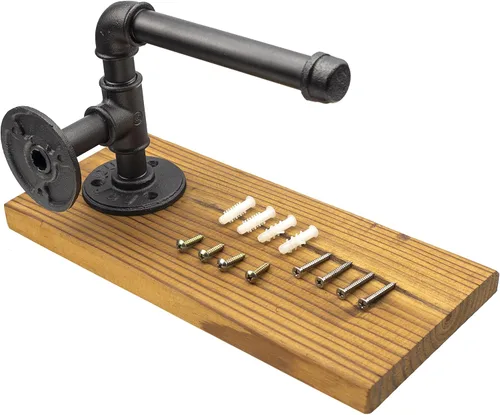Miniatura 4 de Soporte de papel higiénico de tubo industrial rústico, sin necesidad de taladrar dispensador de papel higiénico Steampunk, moderno y elegante