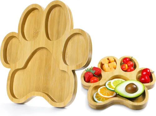 Miniatura 8 de Teling 2 bandejas de bambú para servir bocadillos de madera con 5 ranuras, tablero de charcutería de bambú, cuenco de madera para dulces, regalos