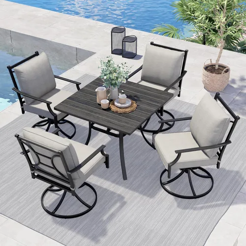 Miniatura 9 de Grand patio Juego de comedor de patio de 7 piezas para 6, juego de comedor al aire libre con revestimiento electrónico, sillas de comedor giratorias
