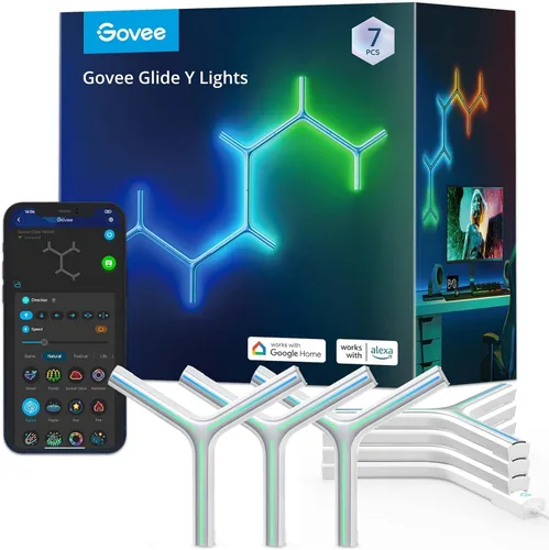 Govee Glide Y RGBIC - Luces LED de pared, luces LED inteligentes Wi-Fi para juegos con sincronización de música, función DIY y temporizador, luces