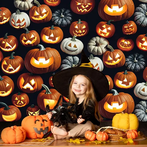 Miniatura 2 de Avezano Telón de fondo para fotografía de Halloween, faroles de calabaza aterradores, tablero de madera, telón de fondo de Halloween, retrato