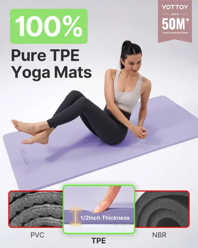 Miniatura 2 de YOTTOY Tapete de Yoga, Tapete de Yoga Extra Grueso (1/2 pulgada), Tapete Profesional de TPE para Ejercicio, Tapete de Entrenamiento Antideslizante