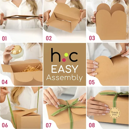 Miniatura 6 de Cajas de galletas grandes de papel kraft marrón con cintas y calcomanías (paquete de 20) cajas de regalo decorativas de 9 x 5.5 pulgadas