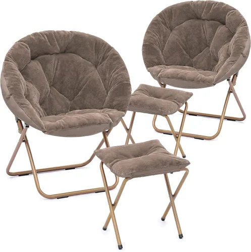 Miniatura 10 de Cómoda silla con platillo, silla de sala de estar, silla plegable acolchada suave de piel sintética, cómoda silla cuadrada de luna para sala
