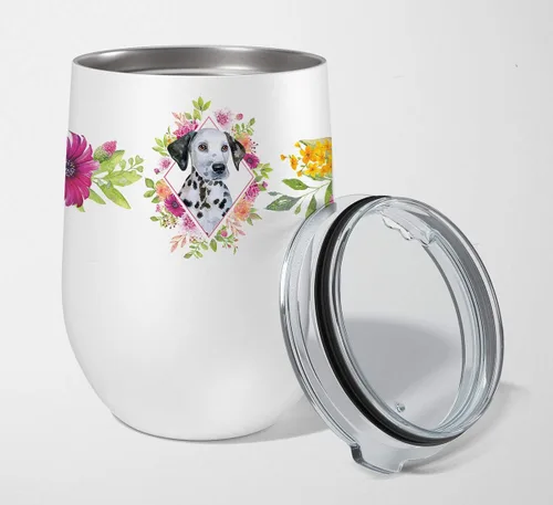 Miniatura 85 de Caroline's Treasures CK4110TBL12 Afghan Hound Pink Flowers - Vaso de vino aislado de acero inoxidable de 12 onzas con tapa, bonita taza de viaje