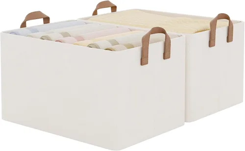 Miniatura 10 de StorageWorks Closet Storage Bins, Storage Baskets for Shelves, Closet Organizers and Storage Bins with Metal Frame, Handles, Beige, Cool Silky