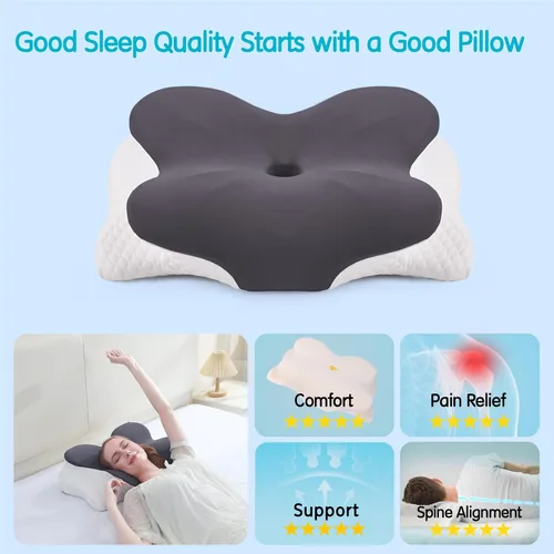 Miniatura 7 de Almohada cervical para aliviar el dolor de cuello, almohadas de espuma viscoelástica de contorno, almohada ortopédica ajustable con funda