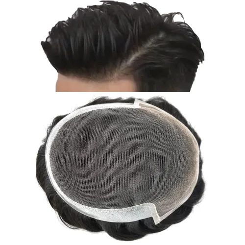 Miniatura 34 de Tupé para hombre Remy pieza de cabello humano para hombres encaje tupé para hombres nudo blanqueado sistema de reemplazo de cabello para hombre