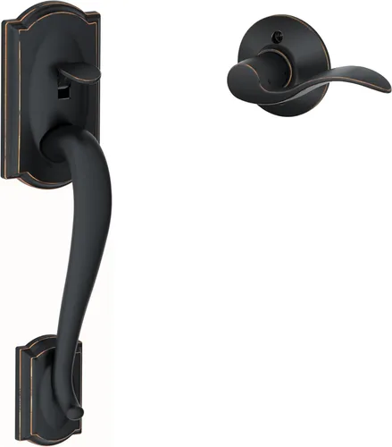 Miniatura 19 de SCHLAGE FE285 622 Acc CAM LH Juego de Manijas Mitad Inferior, Moldura Interior Camelot, Negro Mate