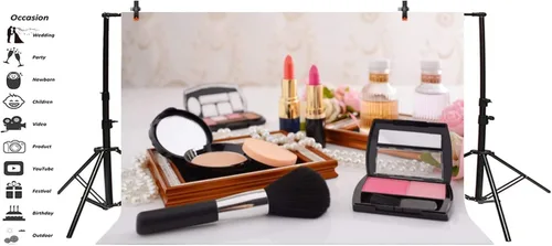 Miniatura 2 de Leyiyi Telón de fondo de fotografía de 5 x 3 pies para mesa de tocador, maquillaje, productos de vlogger, para fiesta de henna, lápiz labial, brocha