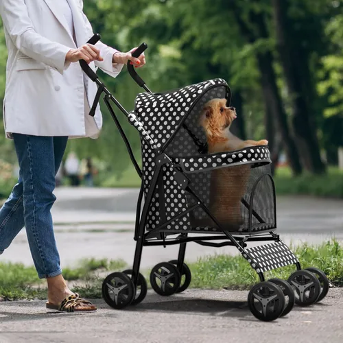 Miniatura 13 de Cochecito para mascotas para perros y gatos pequeños, 10-22 libras, almacenamiento trasero, negro